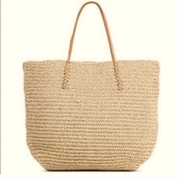 NWOT Merona Straw Packable Shoulder Bag w/Silver & Leather Straps Beach/Travel - Picture 1 of 9